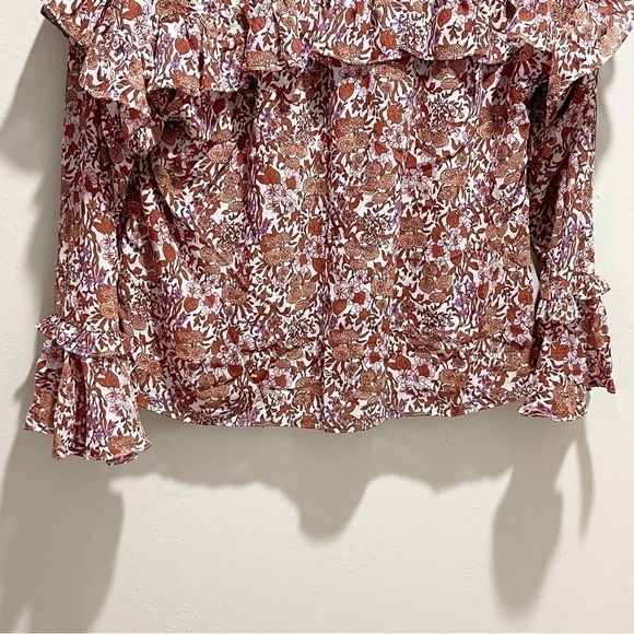 J CREW Women’s Multicolor Floral Crinkle Chiffon Ruffle Top Long Sleeve Size S - Picture 8 of 10